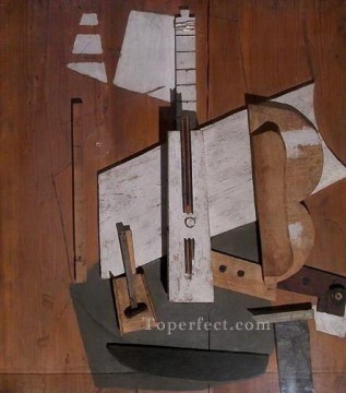 Guitare et bouteille de Bass 1913 Cubismo Pinturas al óleo